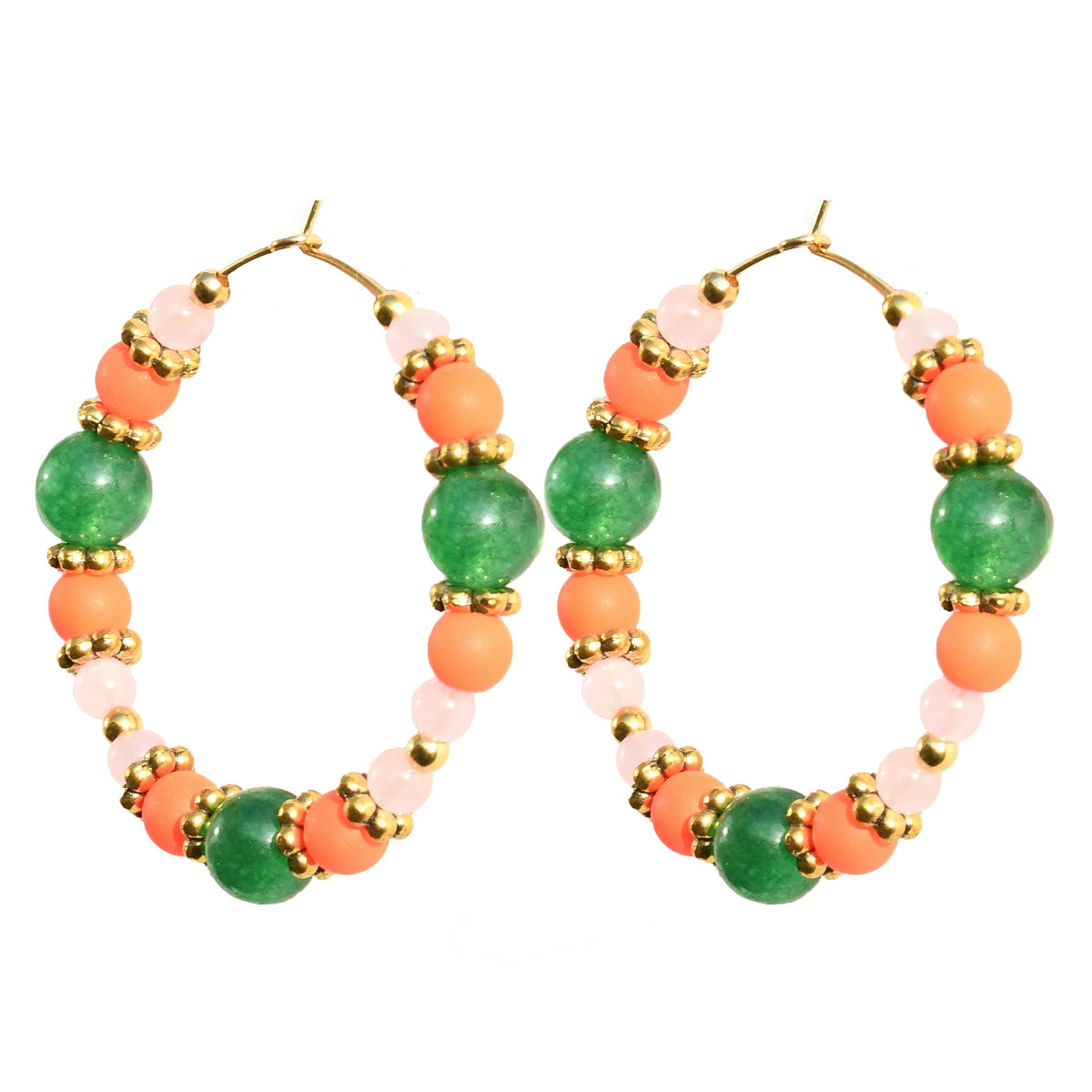 FULL BEADED CIRQUE HOOPS - PINK/GREEN Cockatoo