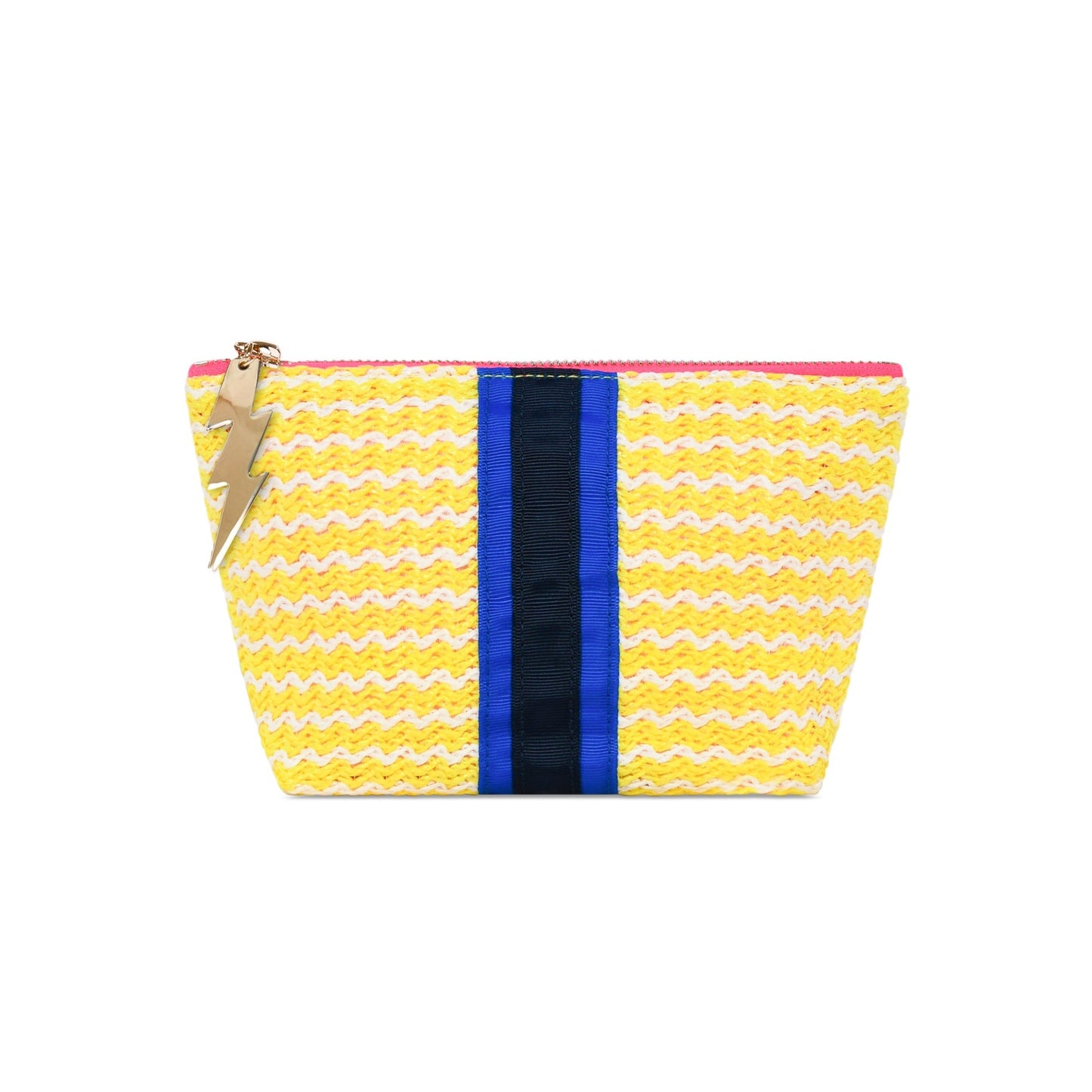 SMALL YELLOW WIGGLE WEAVE BAG with BLUE STRIPE Cockatoo