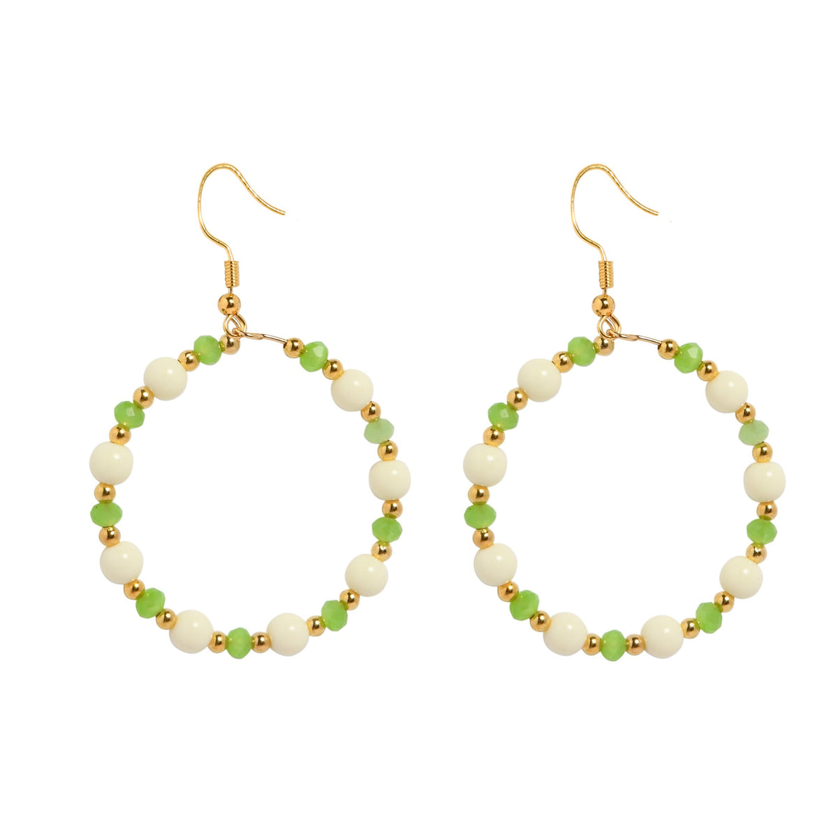 BEADED CIRQUE HOOPS - GREEN/CREAM Cockatoo