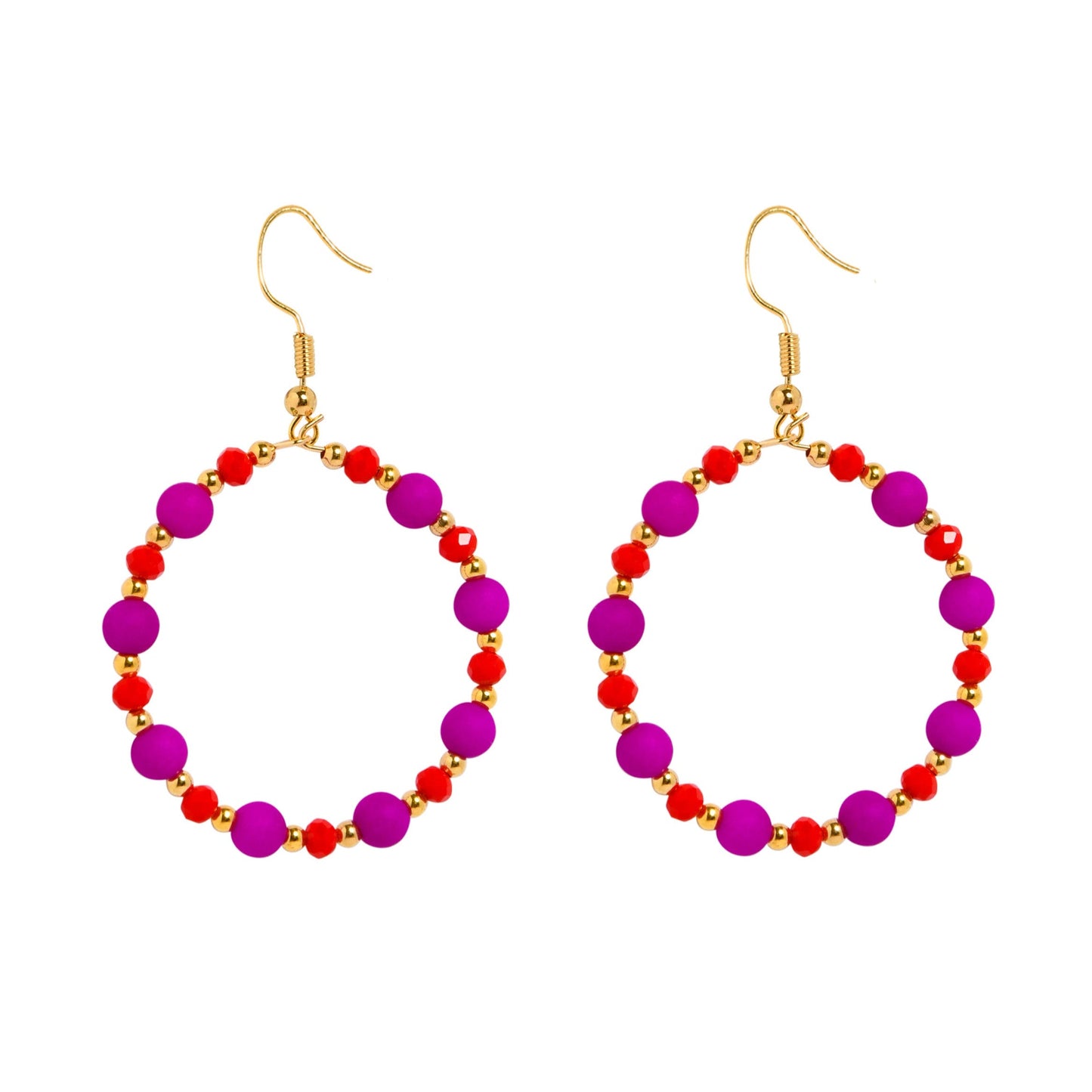 BEADED CIRQUE HOOPS - RED/PURPLE Cockatoo