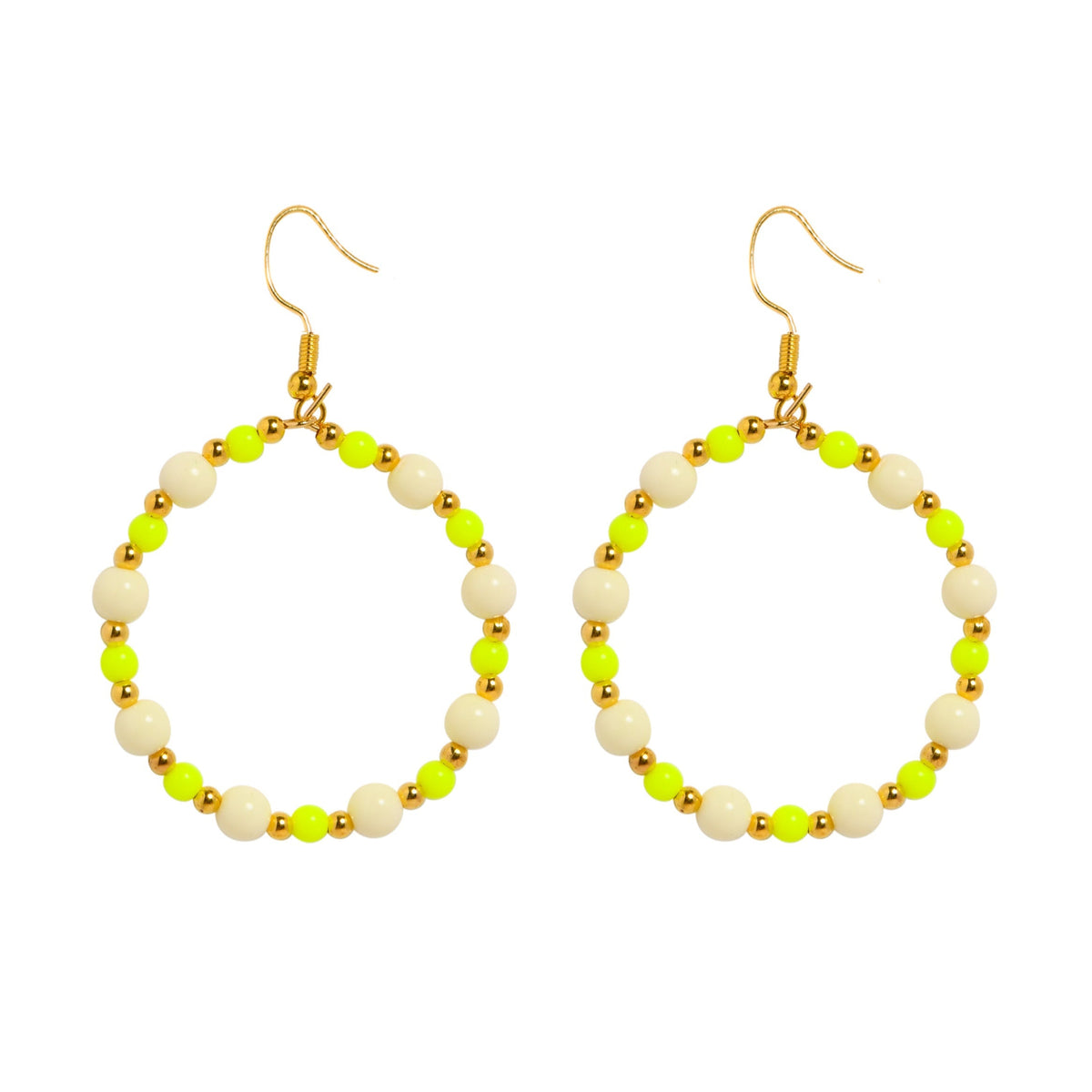 BEADED CIRQUE HOOPS - NEON YELLOW/CREAM Cockatoo