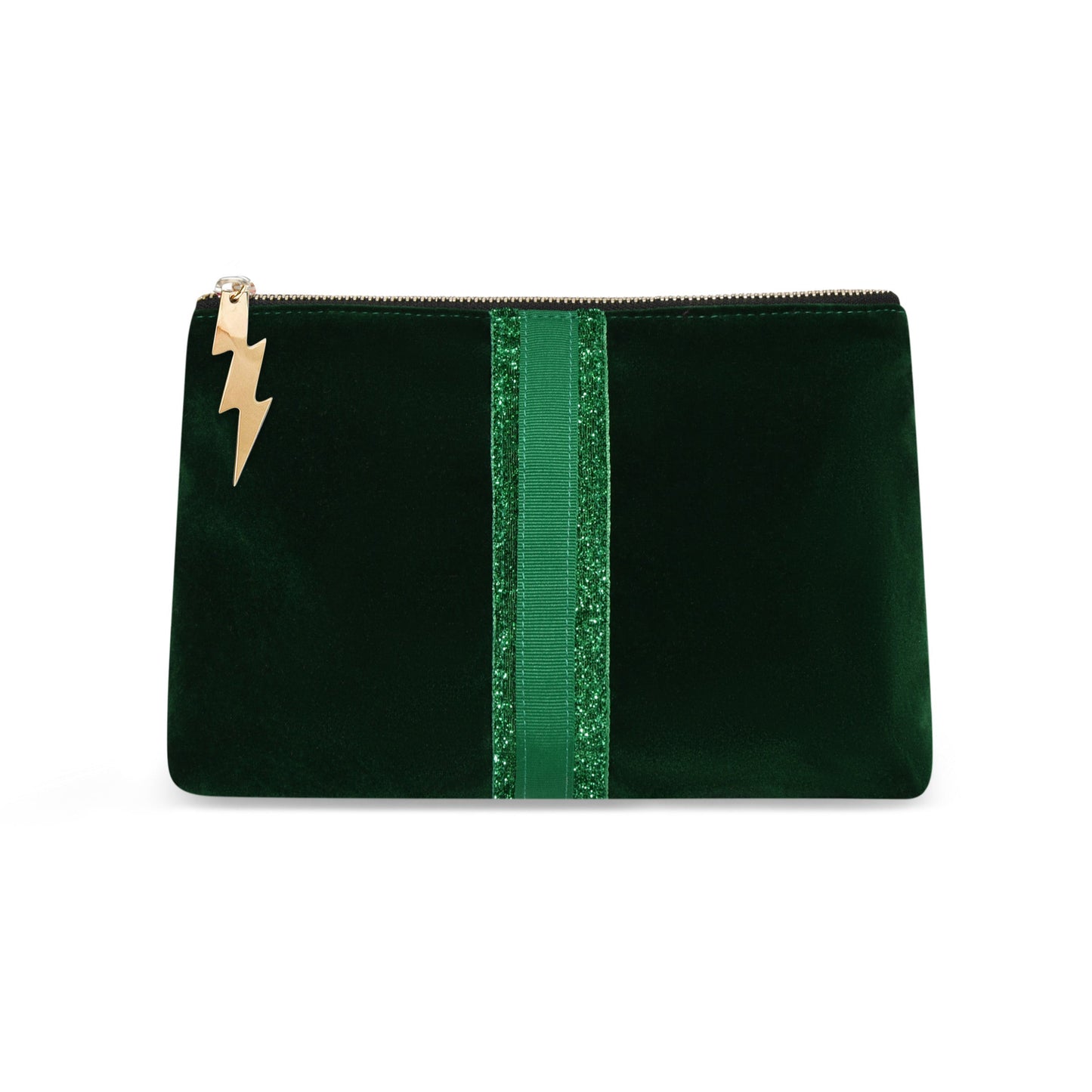 Bottle Green Velvet Clutch Bag (Green stripe)