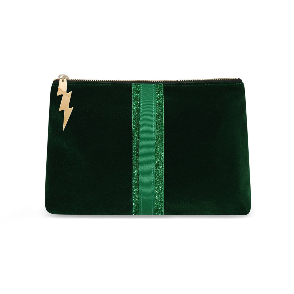 BOTTLE GREEN VELVET CLUTCH (GREEN STRIPE) Cockatoo