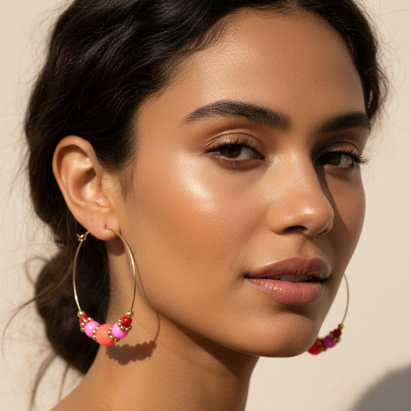 HALF BEADED CIRQUE HOOPS - PINK/RED Cockatoo