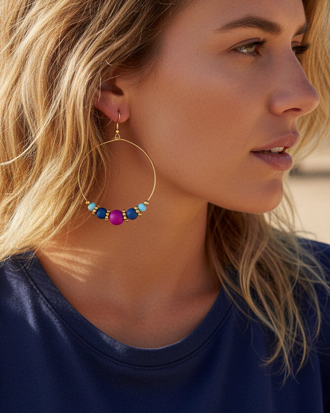 DANGLE HALF BEADED CIRQUE HOOPS - BLUES Cockatoo