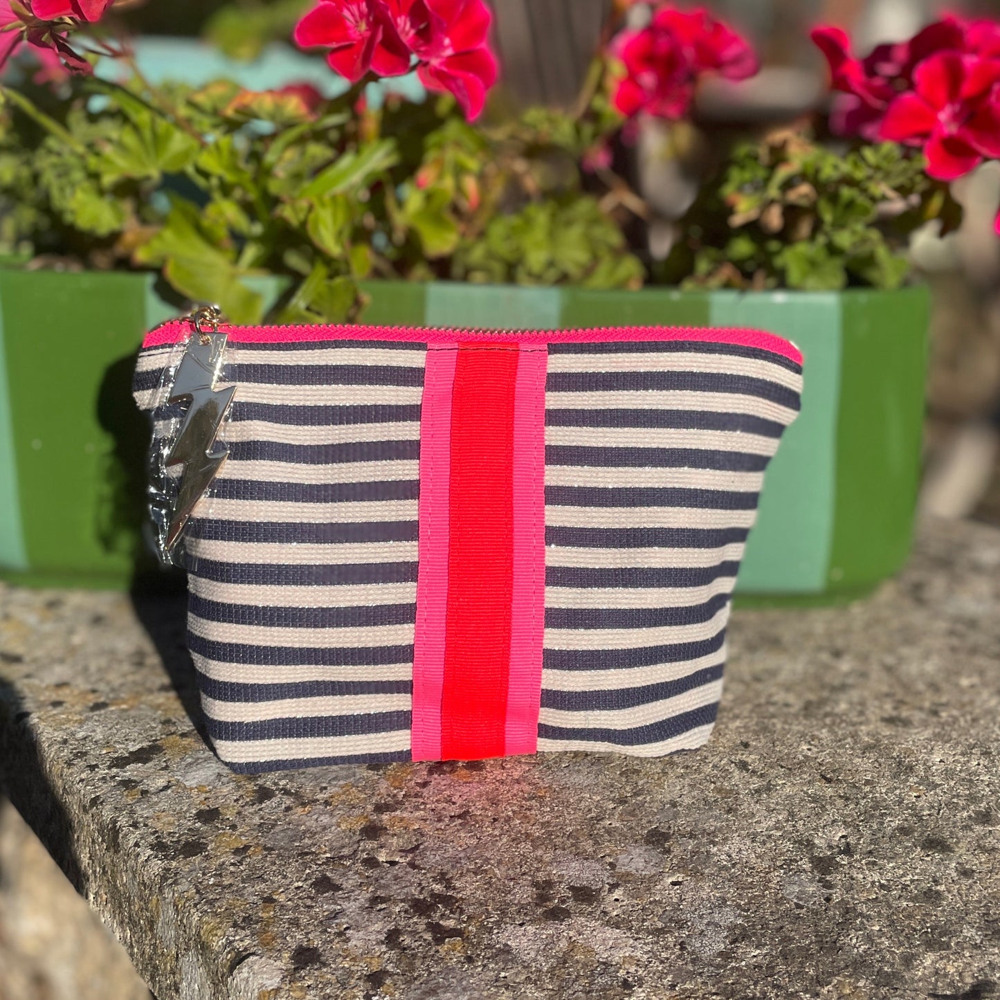 SMALL NAVY & CREAM STRIPED BAG