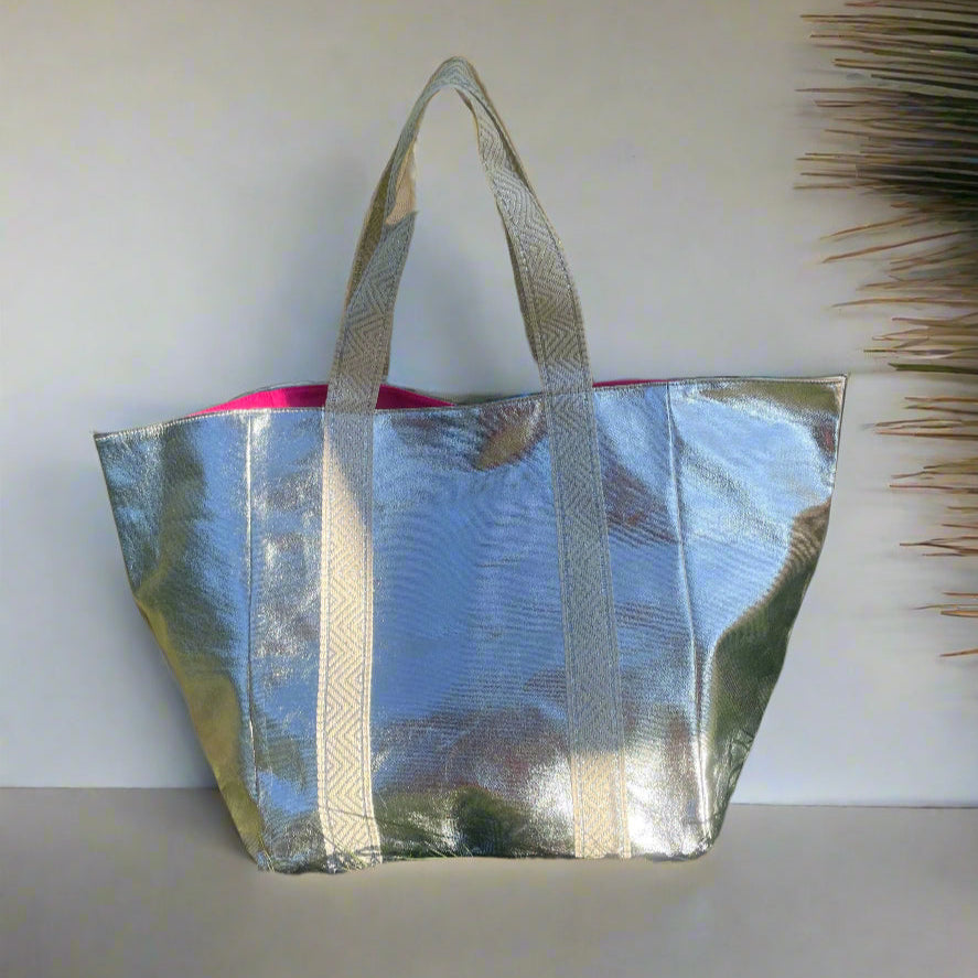SHEENY SILVER TOTE BAG