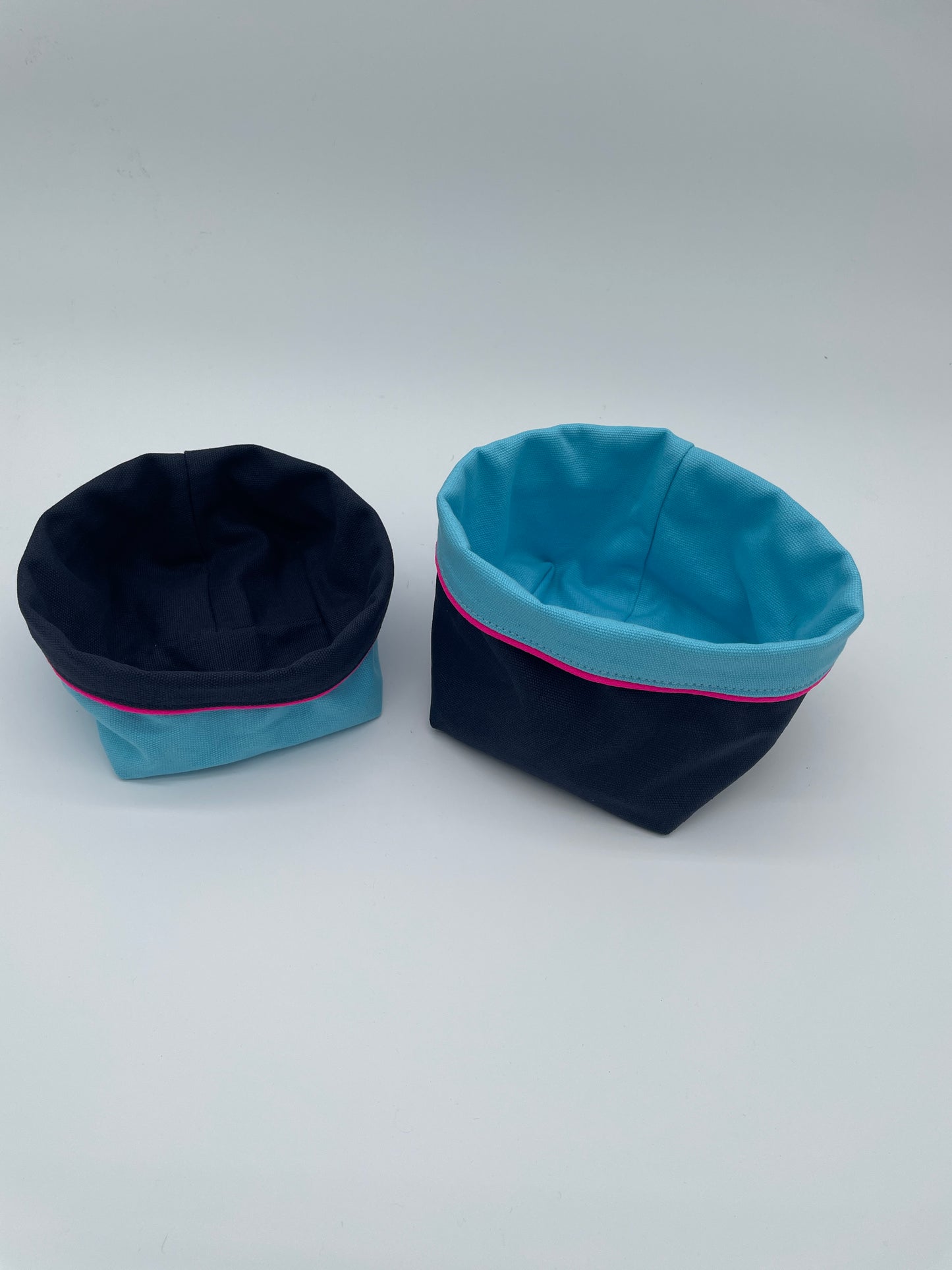 REVERSIBLE OLIVE FABRIC STORAGE POT | TURQUOISE/NAVY