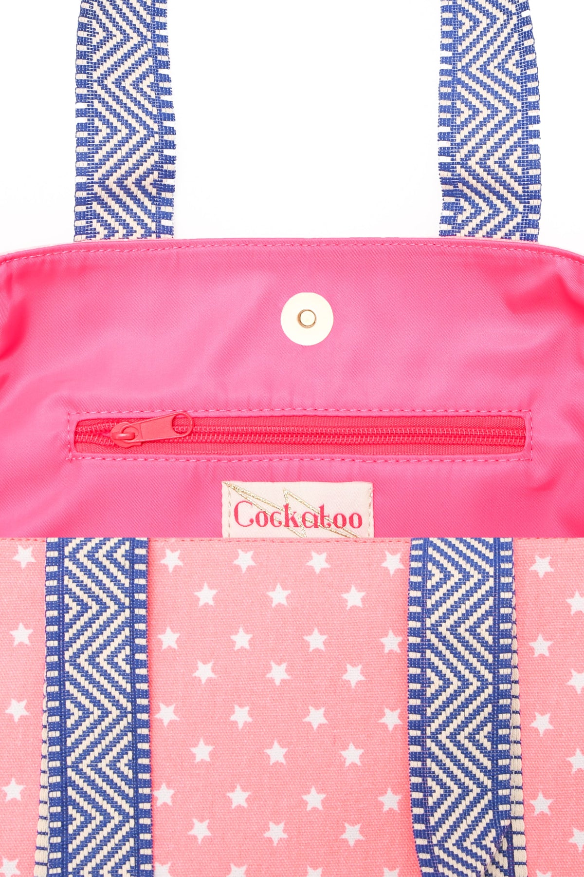 Small Kids Pink Starry (Zig Zag Straps) Canvas Beach Bag Cockatoo