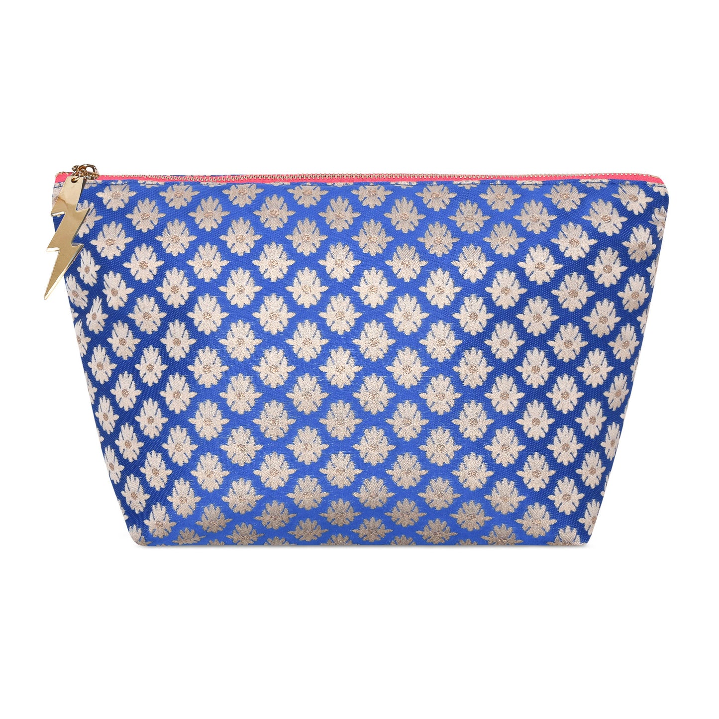 LARGE BLUE WOVEN FLOWER POUCH
