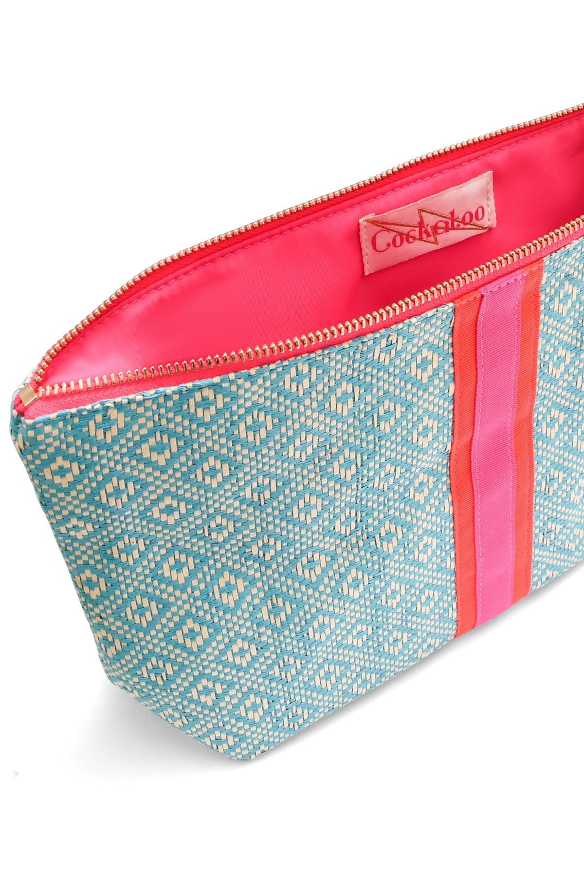 LARGE TURQUOISE DIAMOND WEAVE BAG POUCH Cockatoo