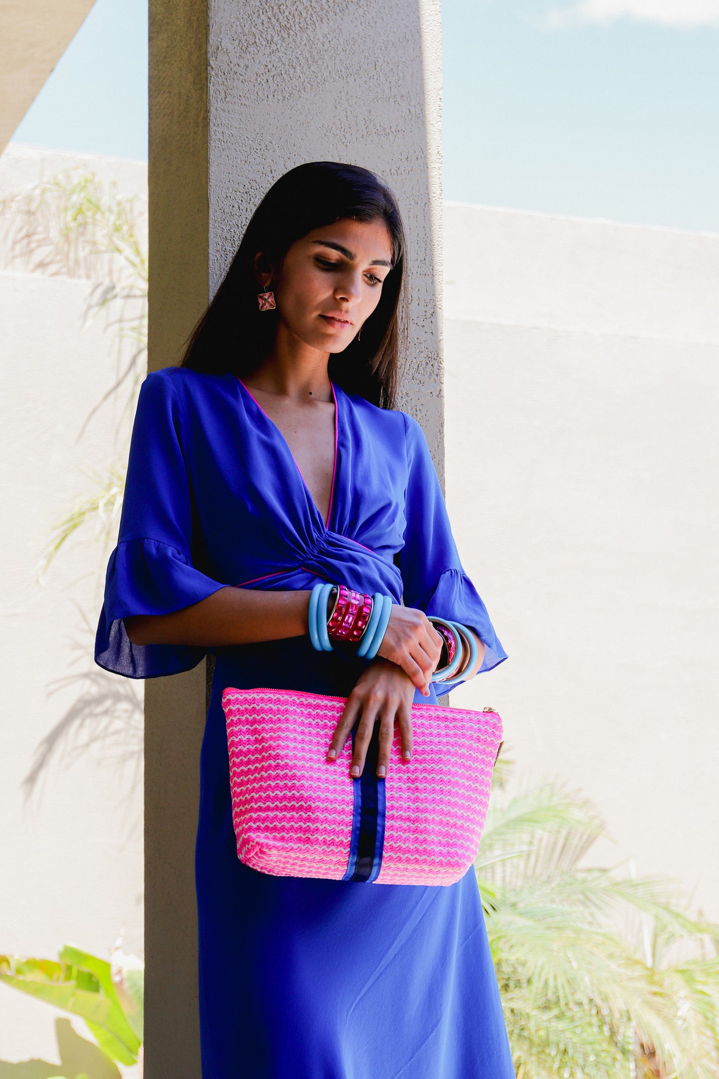 Large Hot Pink Wiggle Weave Bag
