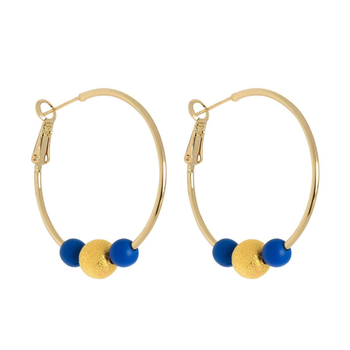 MEDIUM DISCO HOOPLA EARRINGS - BLUE/GOLD Cockatoo