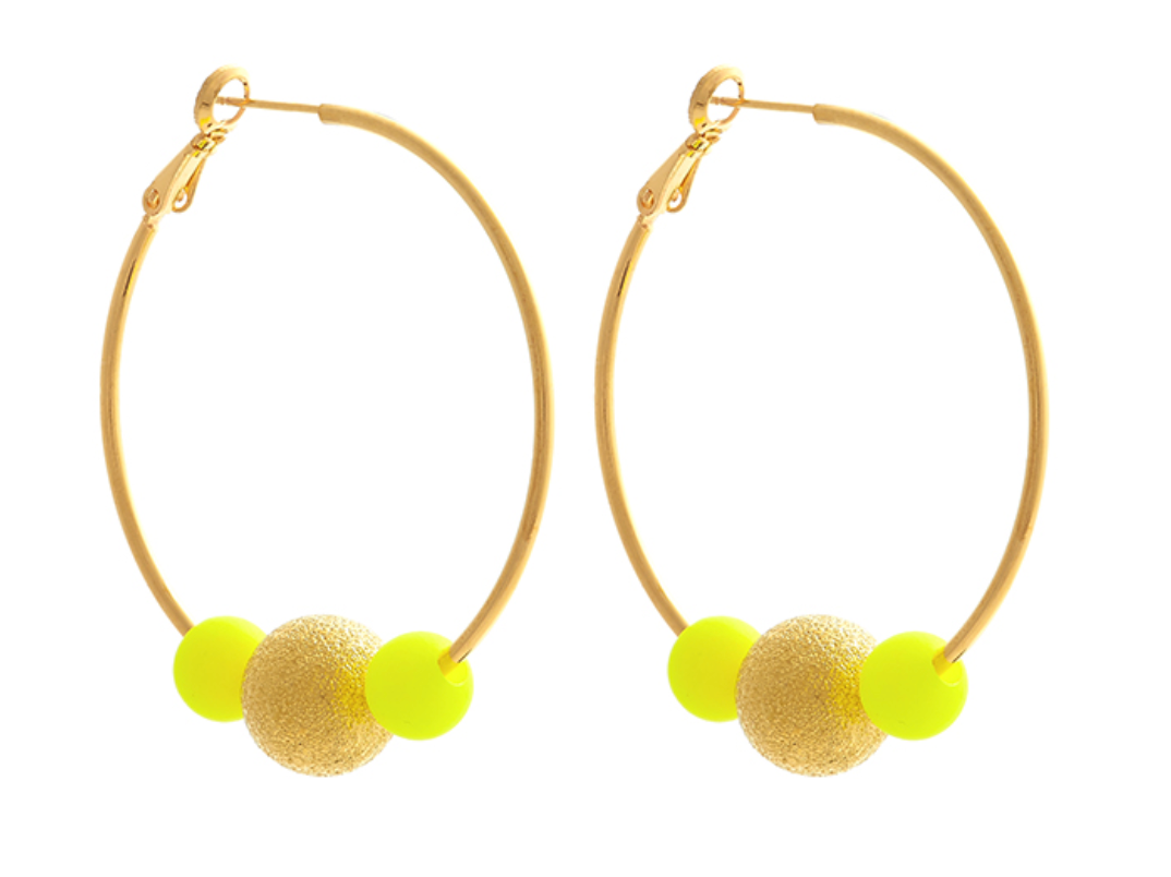 LARGE YELLOW DISCO HOOPLA EARRINGS