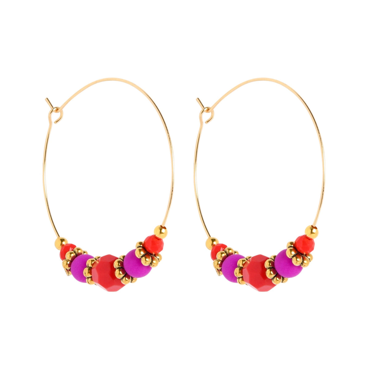 HALF BEADED CIRQUE HOOPS - RED/PURPLE Cockatoo