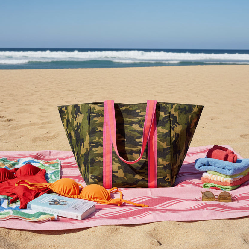 LARGE CAMO BEACH BAG