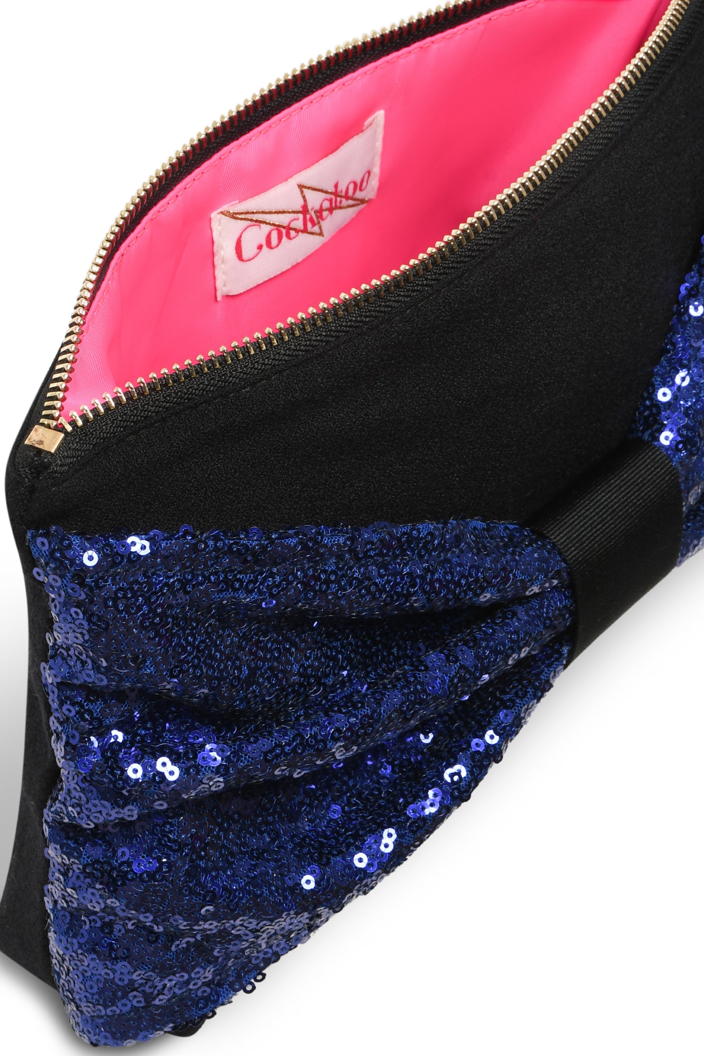 NAVY SEQUIN/CREPE BOW CLUTCH