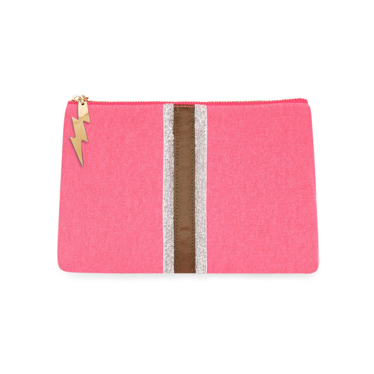 BRIGHT PINK GLITTER STRIPE CLUTCH