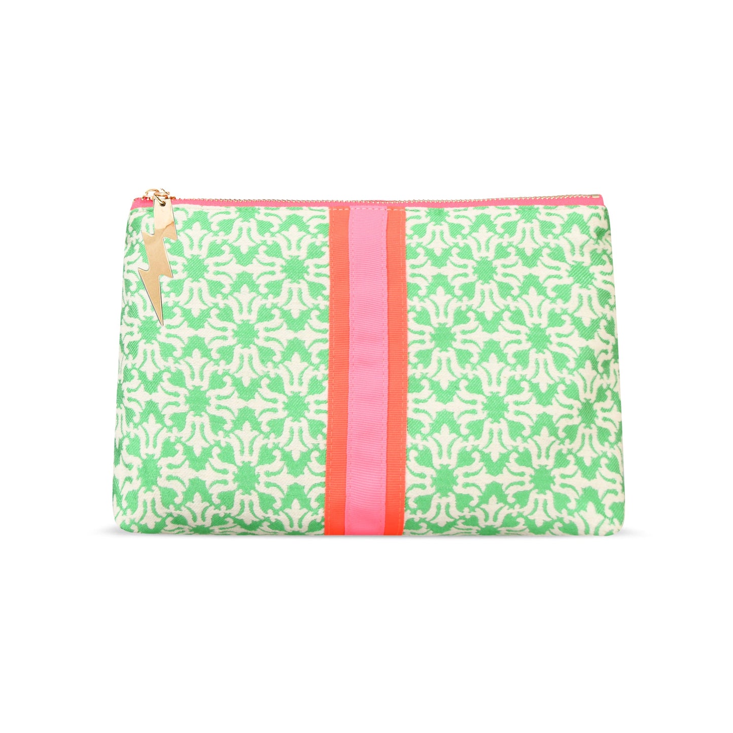 GREEN & CREAM WOVEN CLUTCH BAG