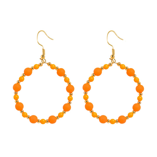 BEADED CIRQUE HOOPS - NEON ORANGE
