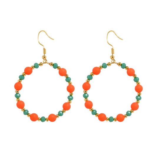 BEADED CIRQUE HOOPS - ORANGE & AQUA
