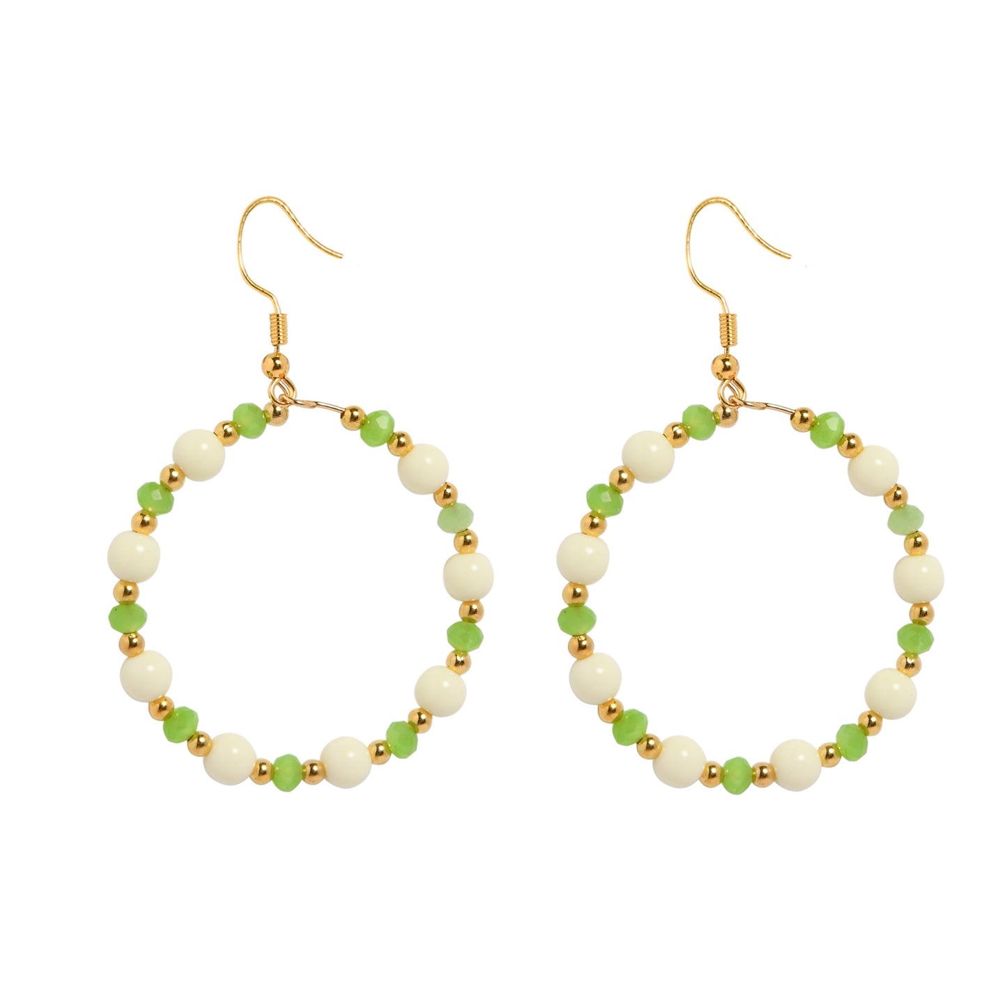 BEADED CIRQUE HOOPS - GREEN/CREAM