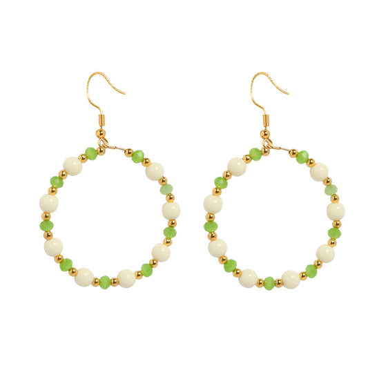 BEADED CIRQUE HOOPS - GREEN/CREAM