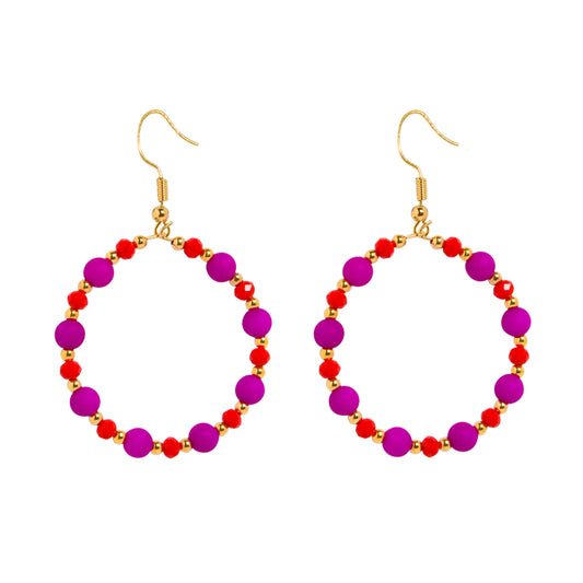 BEADED CIRQUE HOOPS - RED/PURPLE