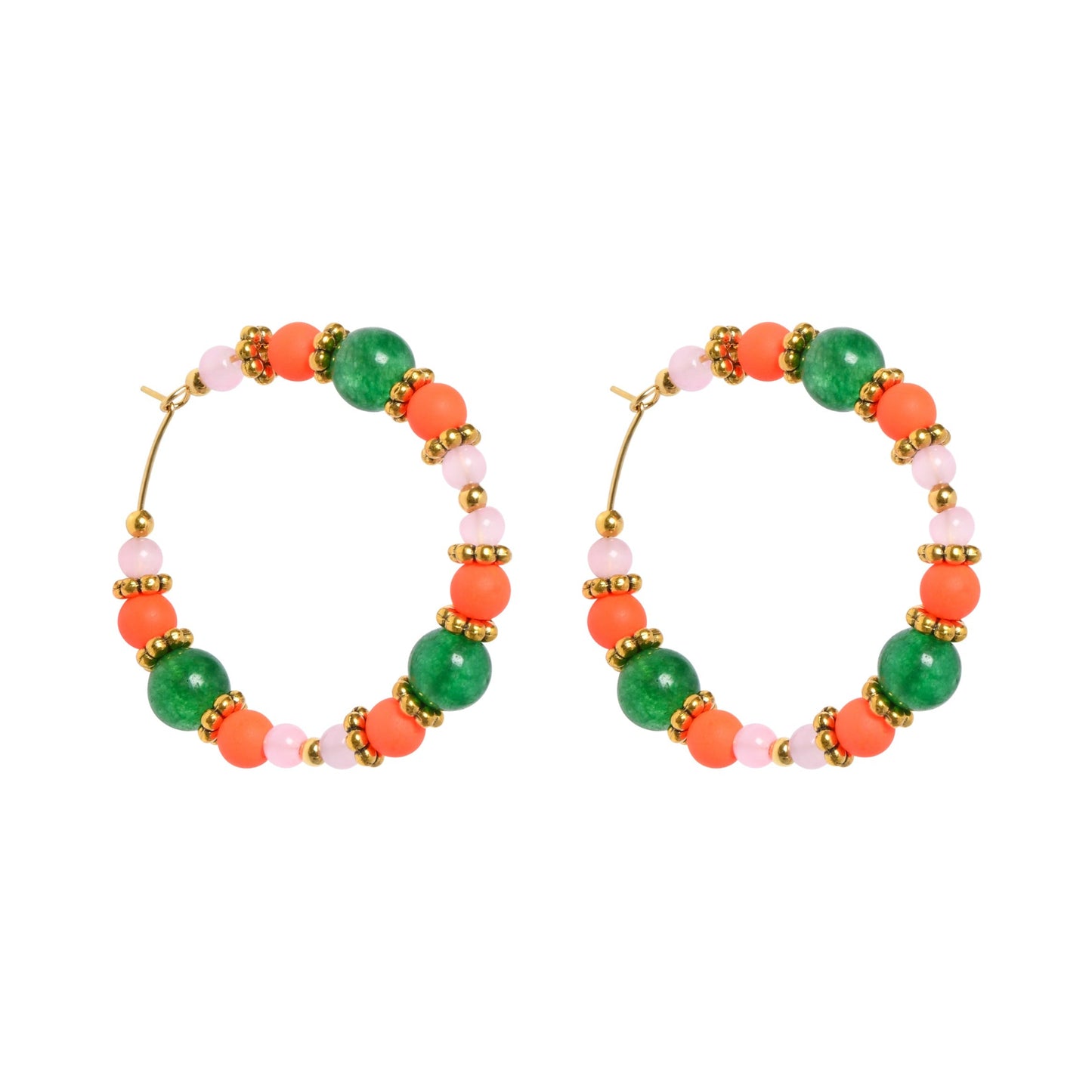 FULL BEADED CIRQUE HOOPS - PINK/GREEN