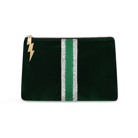 Green Velvet Clutch Bag (Silver/Green stripe)