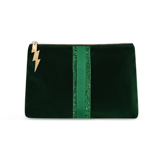 Bottle Green Velvet Clutch Bag (Green stripe)