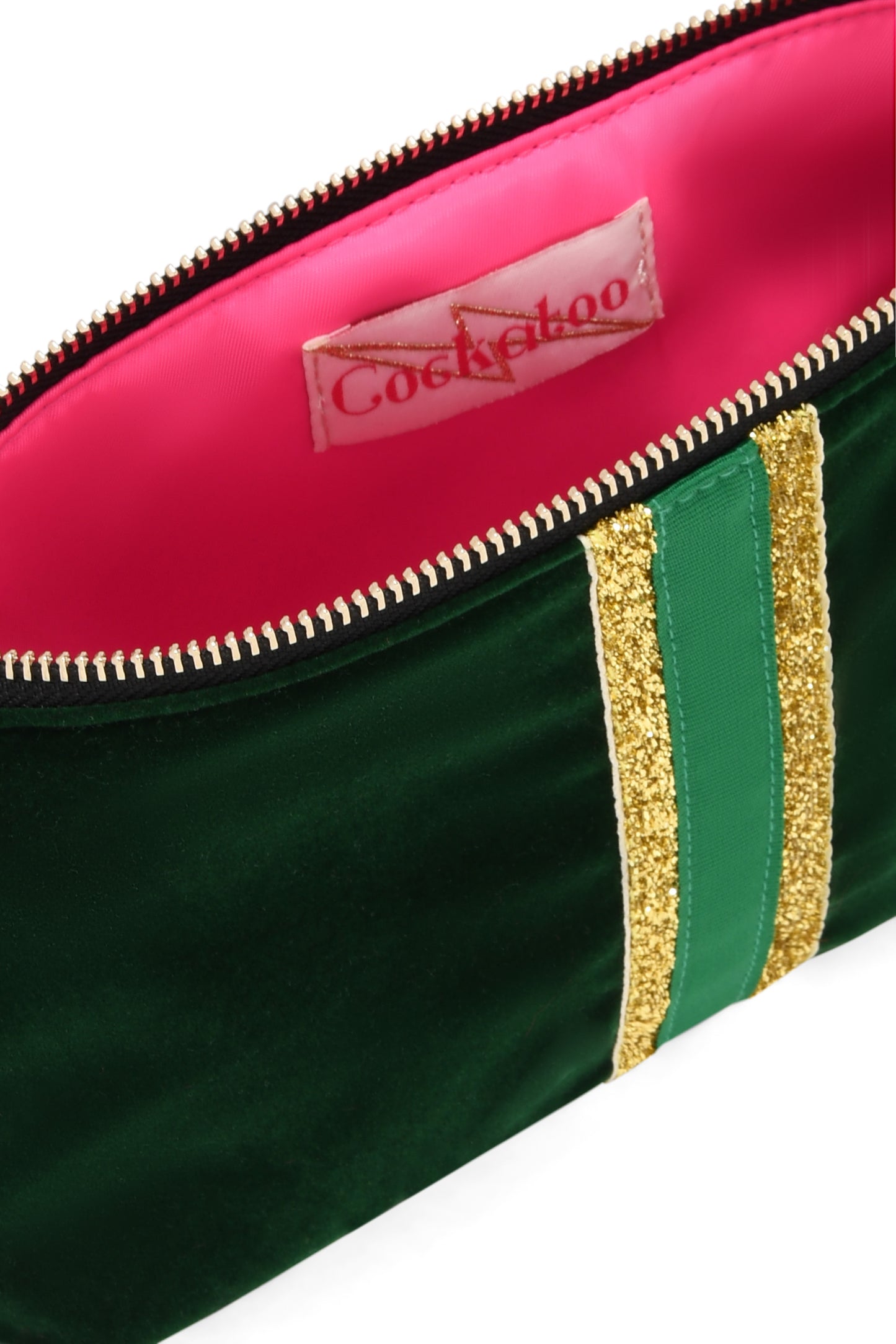 Bottle Green Velvet Clutch Bag (Gold/Green stripe)