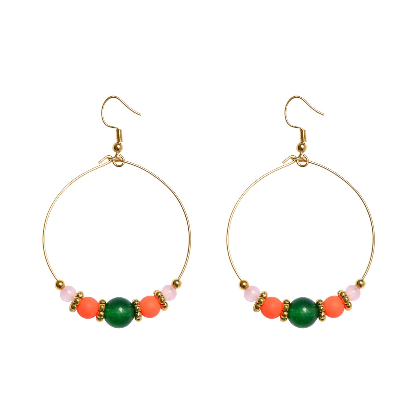 DANGLE HALF BEADED CIRQUE HOOPS - GREEN/PINK