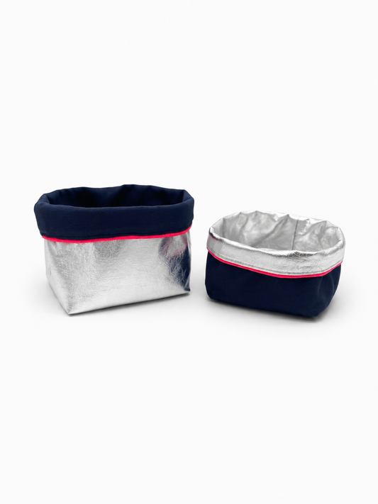 REVERSIBLE STORAGE POT | NAVY/SILVER