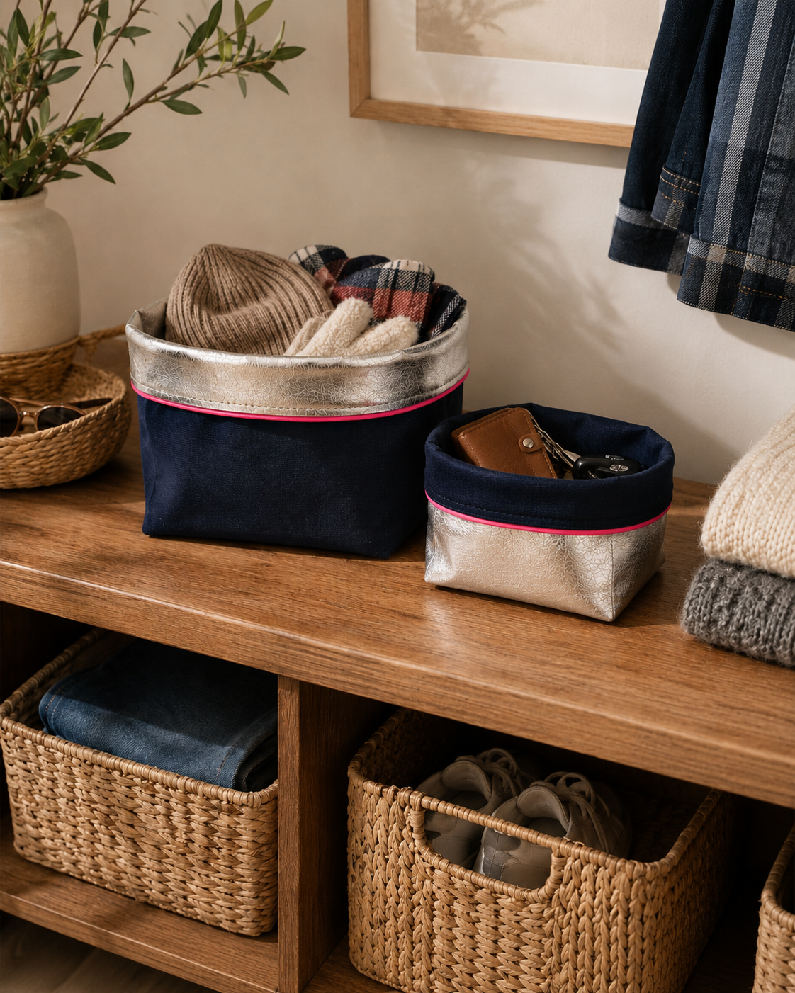 REVERSIBLE STORAGE POT | NAVY/SILVER