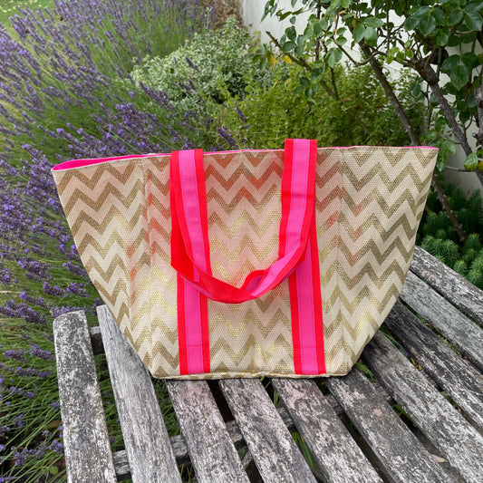 SMALL | KIDS GOLD ZIG-ZAG BEACH BAG