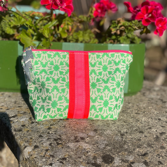 SMALL GREEN & CREAM BAG WITH STRIPE