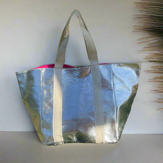 SHEENY SILVER TOTE BAG