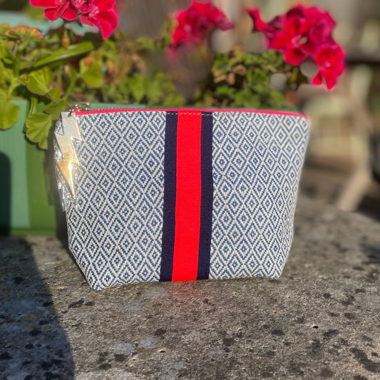 SMALL CREAM & BLUE DIAMOND BAG