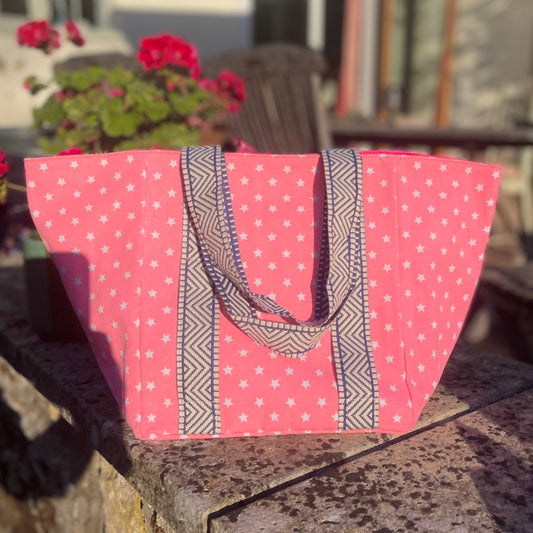 KIDS PINK STARRY TOTE with ZIGZAG STRAPS