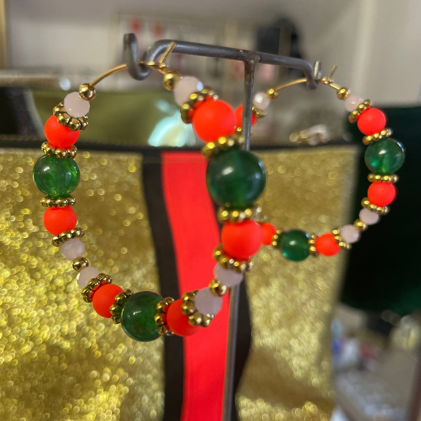 FULL BEADED CIRQUE HOOPS - PINK/GREEN