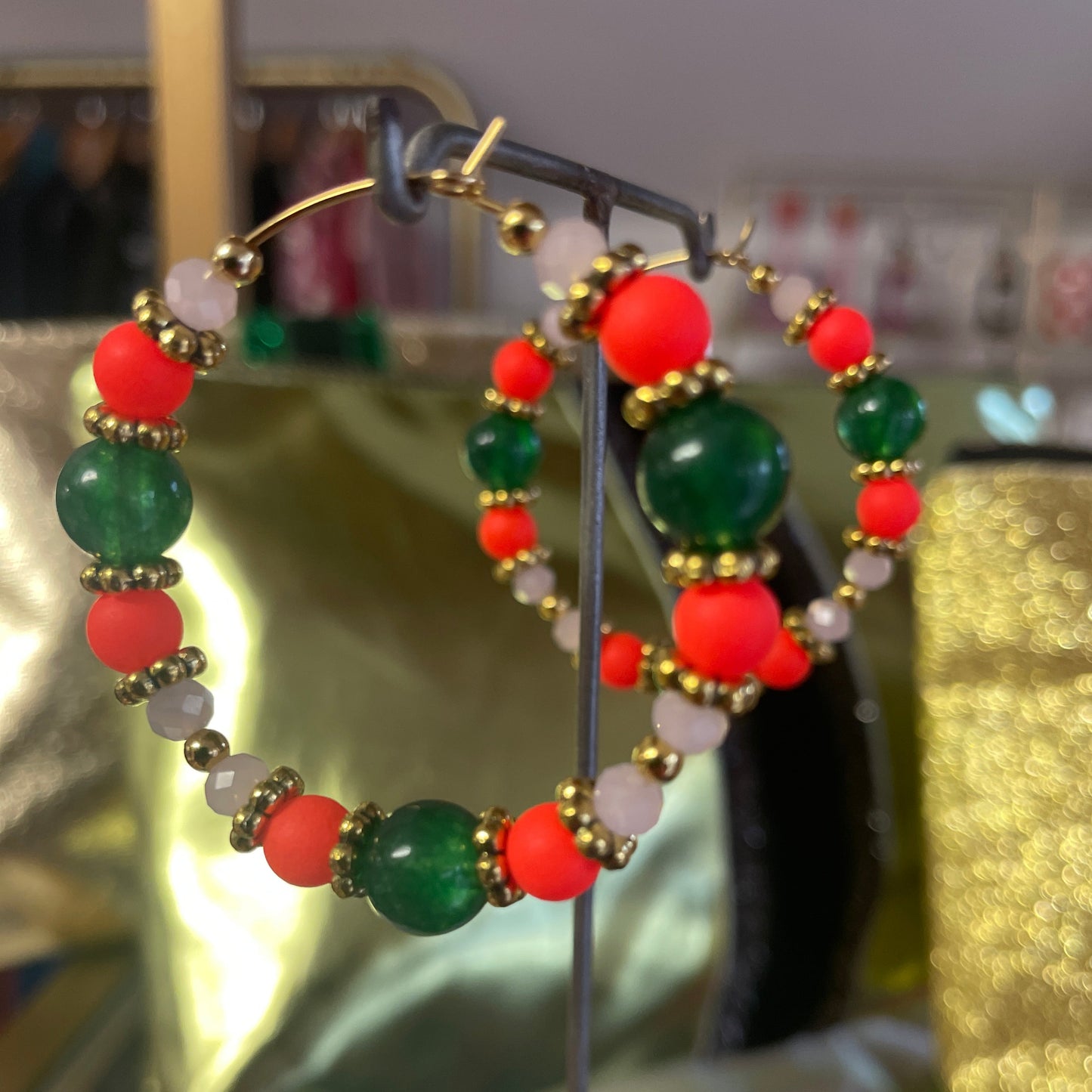 FULL BEADED CIRQUE HOOPS - PINK/GREEN