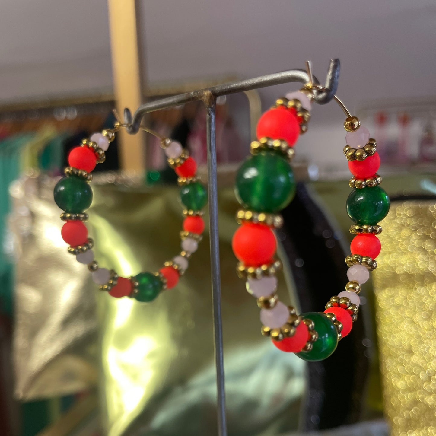 FULL BEADED CIRQUE HOOPS - PINK/GREEN