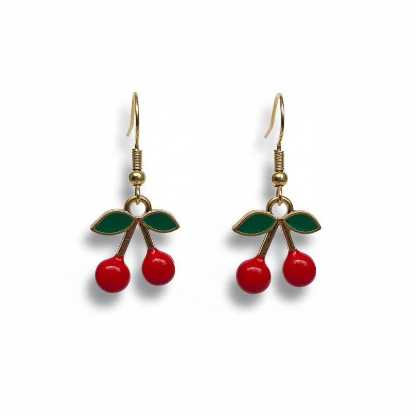SMALL ENAMEL CHERRY EARRINGS