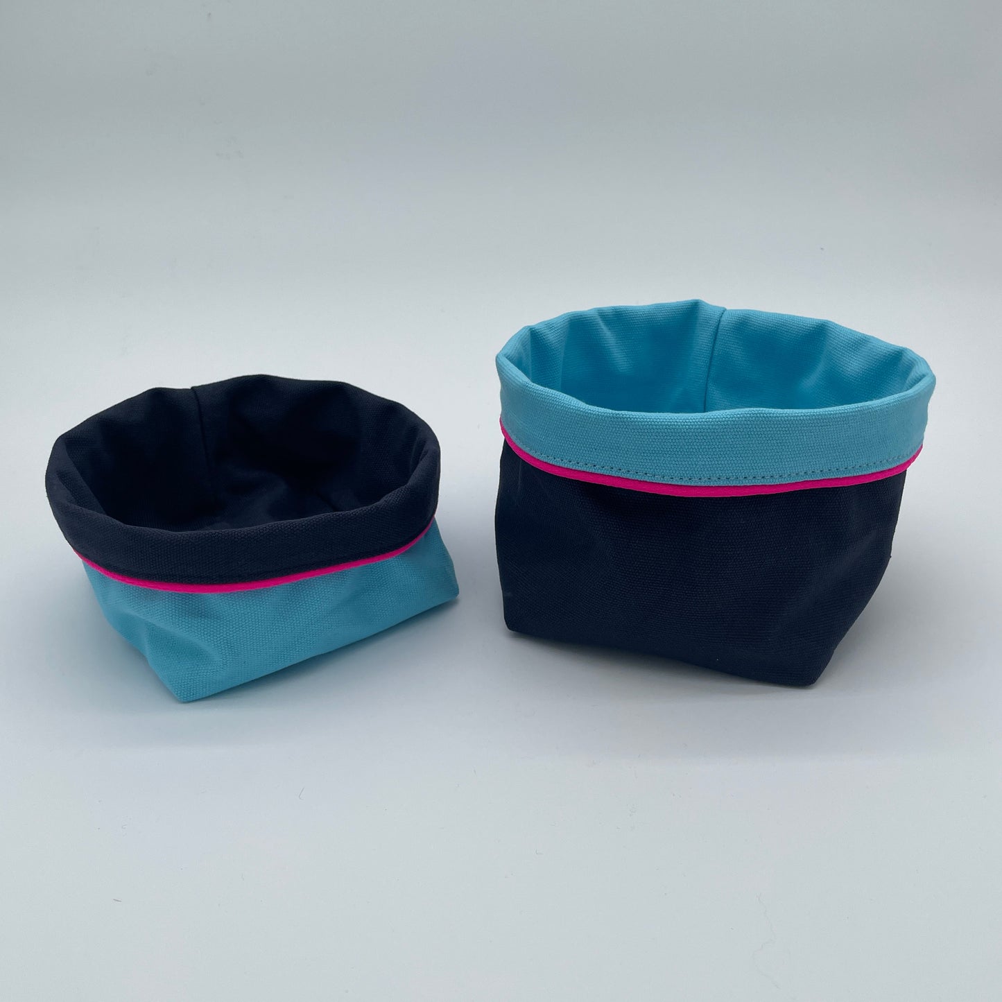 REVERSIBLE OLIVE FABRIC STORAGE POT | TURQUOISE/NAVY