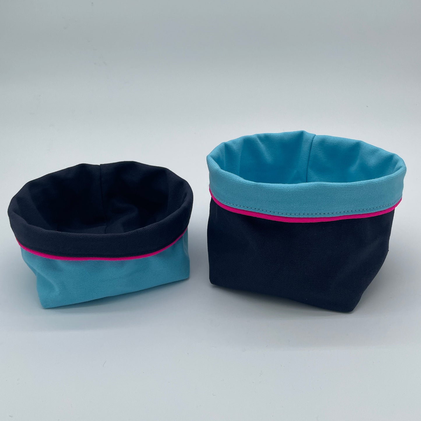 REVERSIBLE OLIVE FABRIC STORAGE POT | TURQUOISE/NAVY