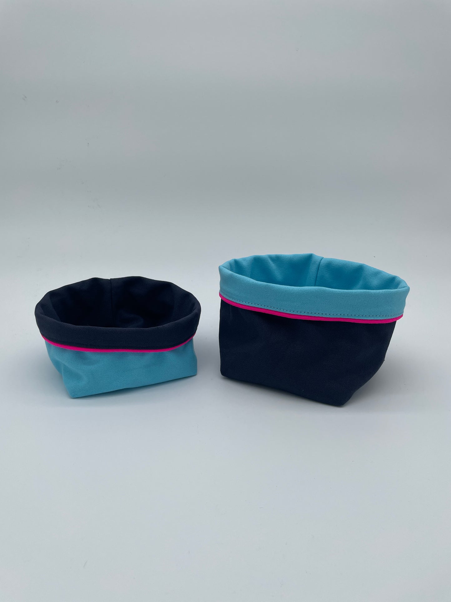REVERSIBLE OLIVE FABRIC STORAGE POT | TURQUOISE/NAVY