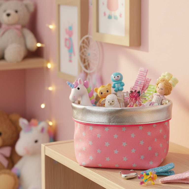 REVERSIBLE STORAGE POT | PINK STAR/SILVER