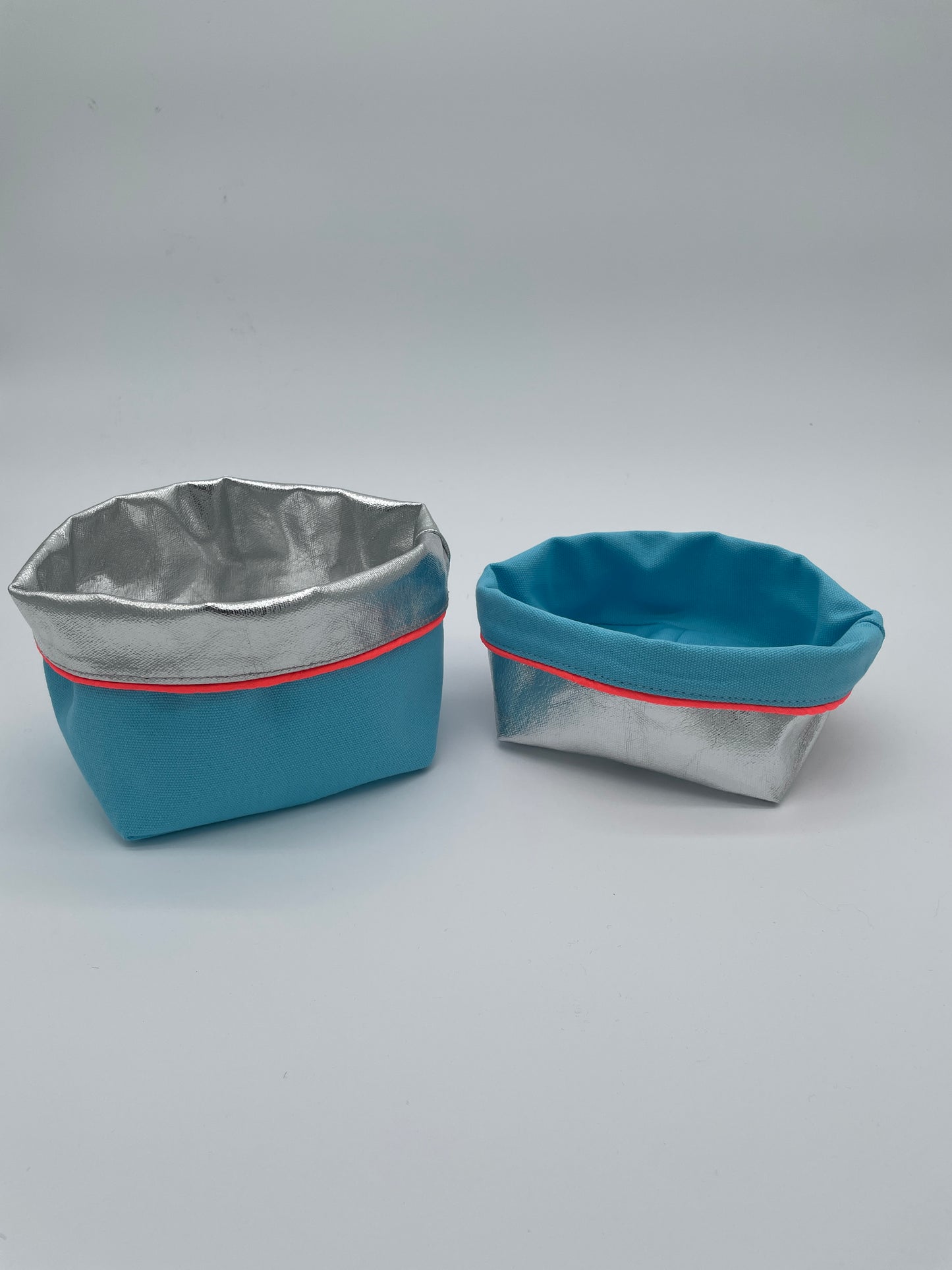 REVERSIBLE OLIVE FABRIC STORAGE POT | TURQUOISE/SILVER