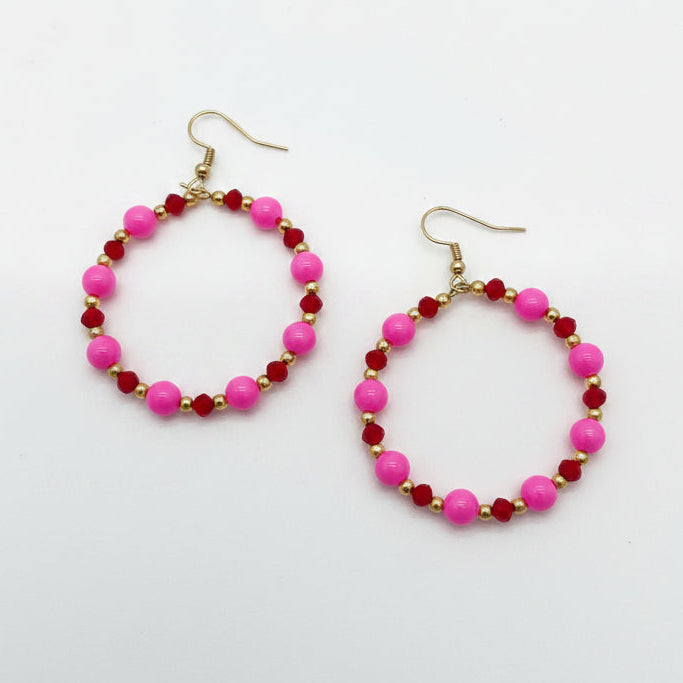 BEADED CIRQUE HOOPS - PINK/BURGUNDY